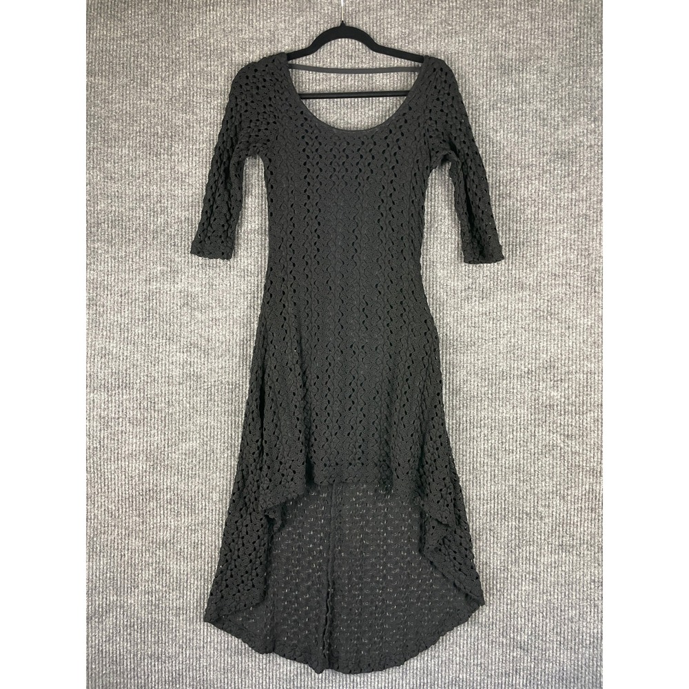 Venus Black Crochet Hi Low Dress XS Fairy Grunge Goth Dark Romantic Boho Lined